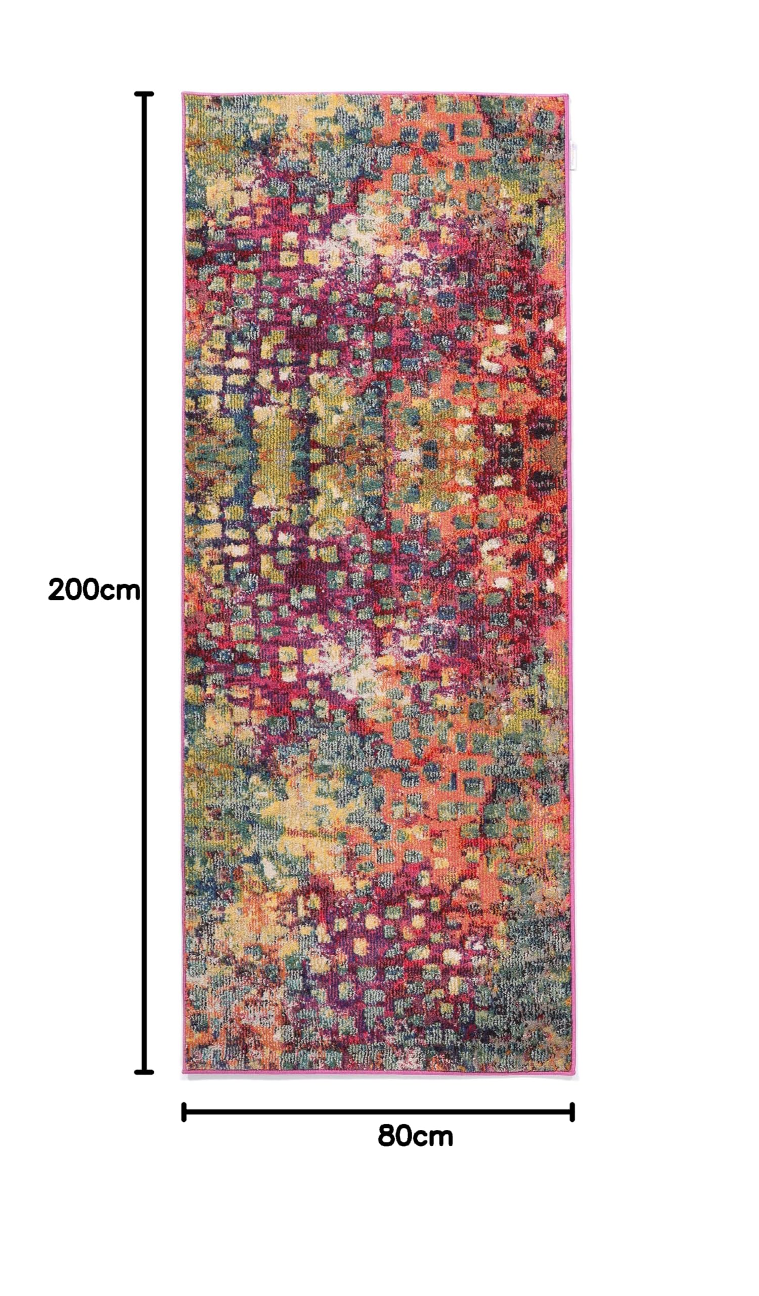 RugVista Davina Teppich, 80 x 200 cm, Mehrfarbig | Moderne, Rechteckig, Niedriger Stapel, Nur chemische Reinigung, Oeko-Tex 100, Wohnzimmer, Esszimmer, Schlafzimmer, Küche