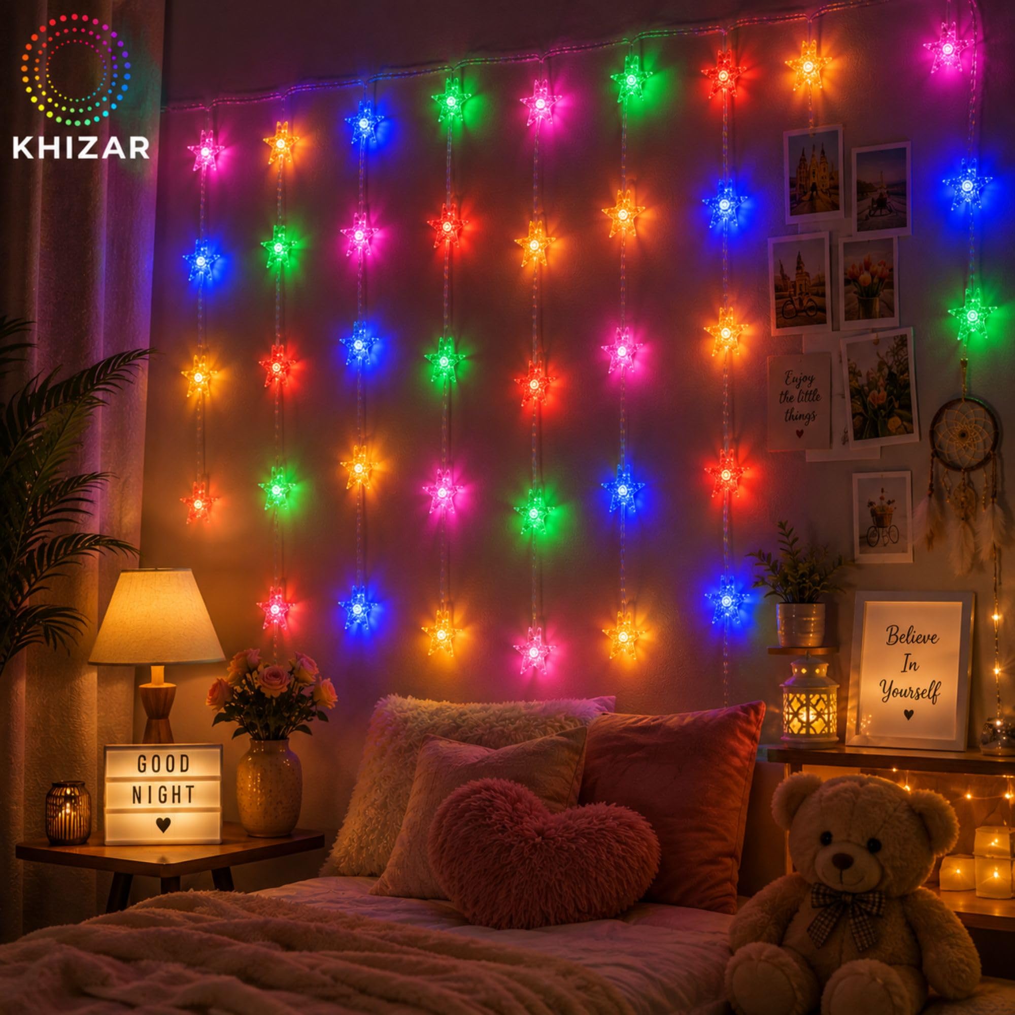KHIZAR 16 LED Mini Star String Lights, Multicolor, Plug-in 3