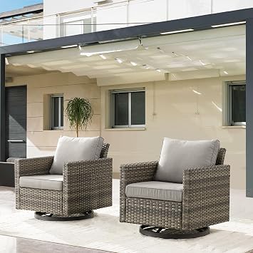 Patio Chairs Wicker Swivel Rocker Sets of 2 - Heavy Duty Patio Furniture Sets 350LBS Max Load Wicker Outdoor Swivel Glider Rocking Chairs for Porch Balcony Deck Poolside - Grey/Grey