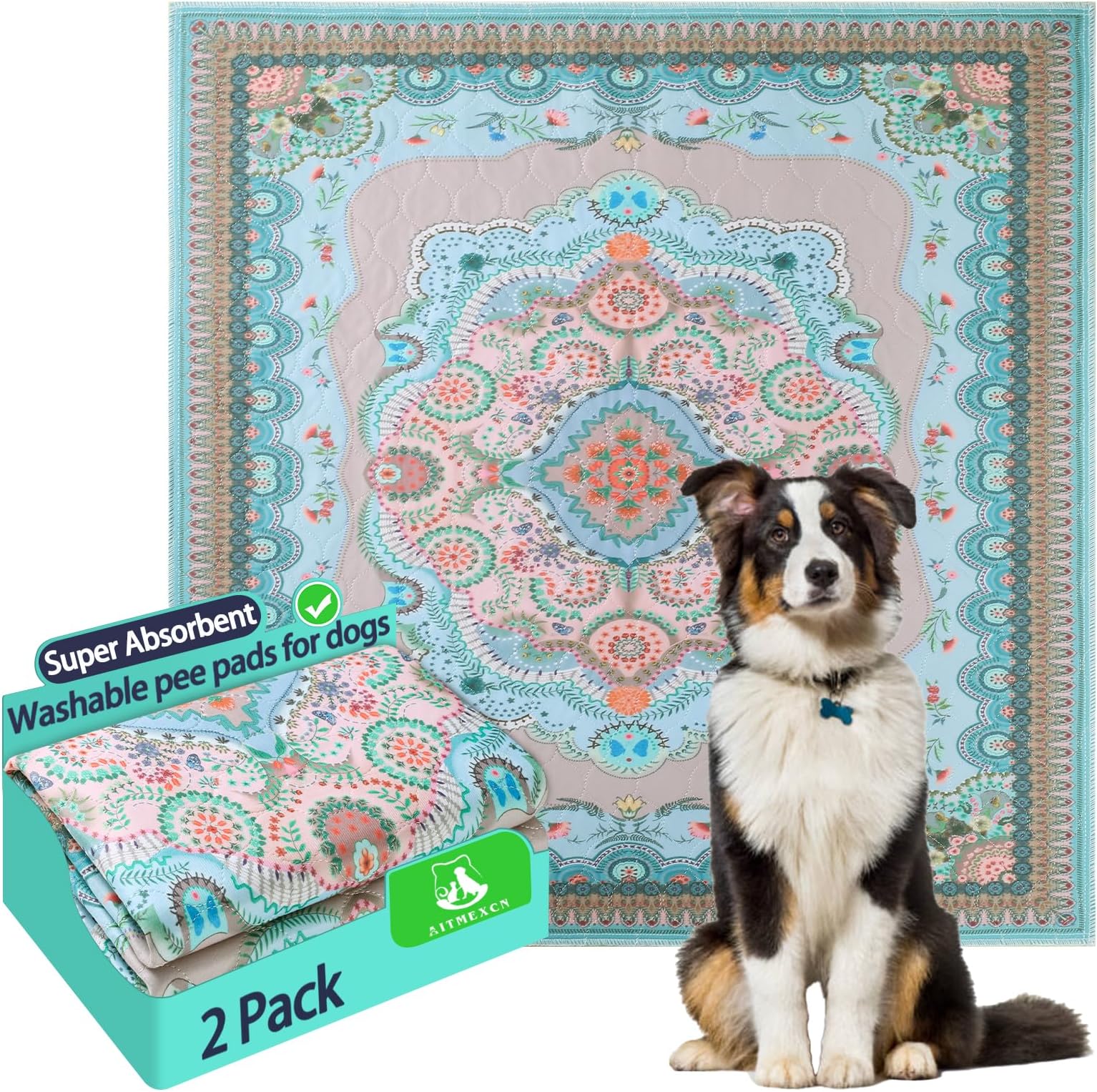 Lovewag Washable Pee Pads for Dogs 2PCS 36" x 48" Anti Slip Reusable Pee Pads