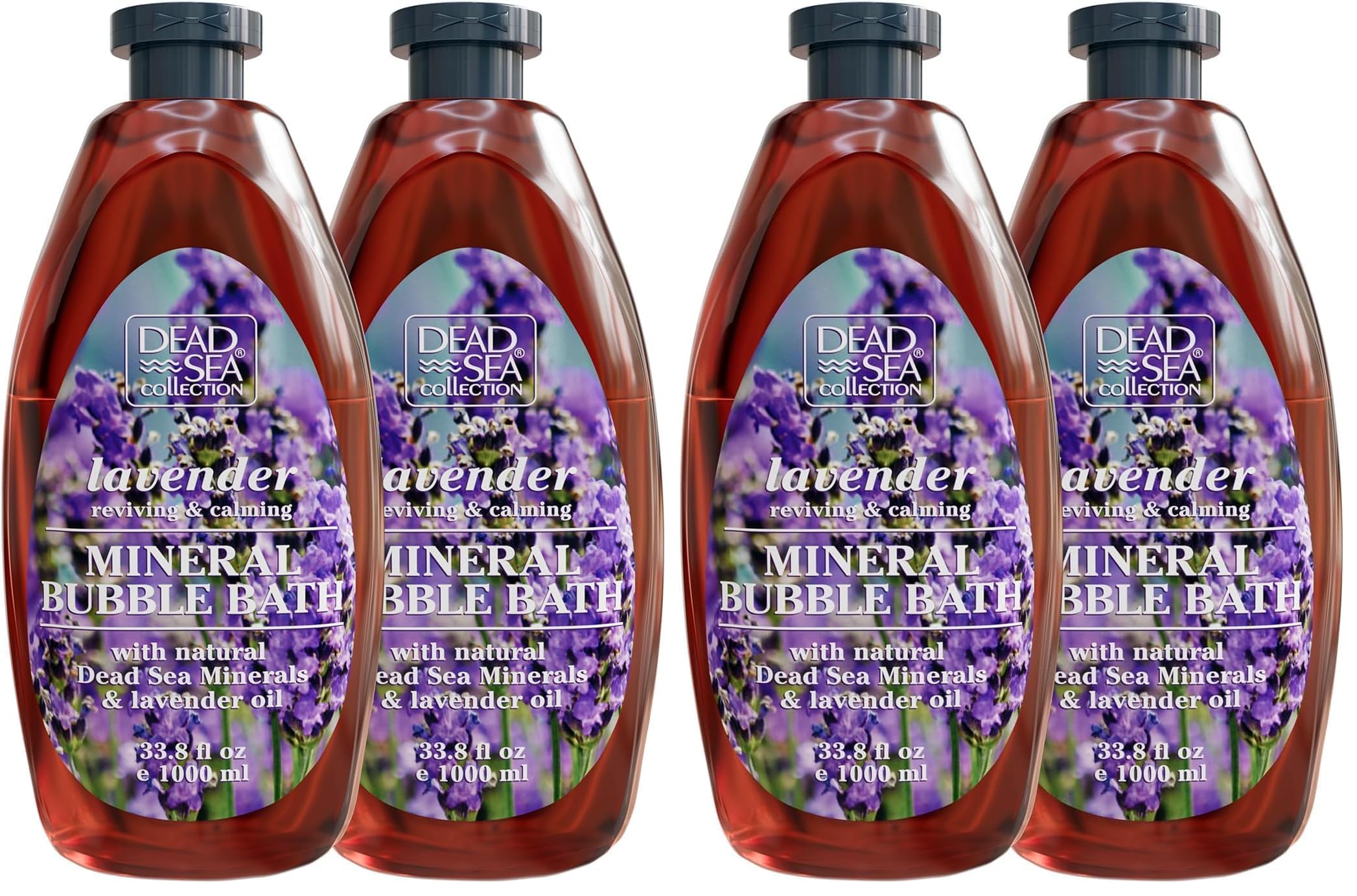Dead Sea Collection Bubble Bath with Lavender for Women and Men - Lavender Oil and Pure Dead Sea Minerals - Nourishing and Moisturizing Skin - Pack of 4 (67.6 fl.oz)