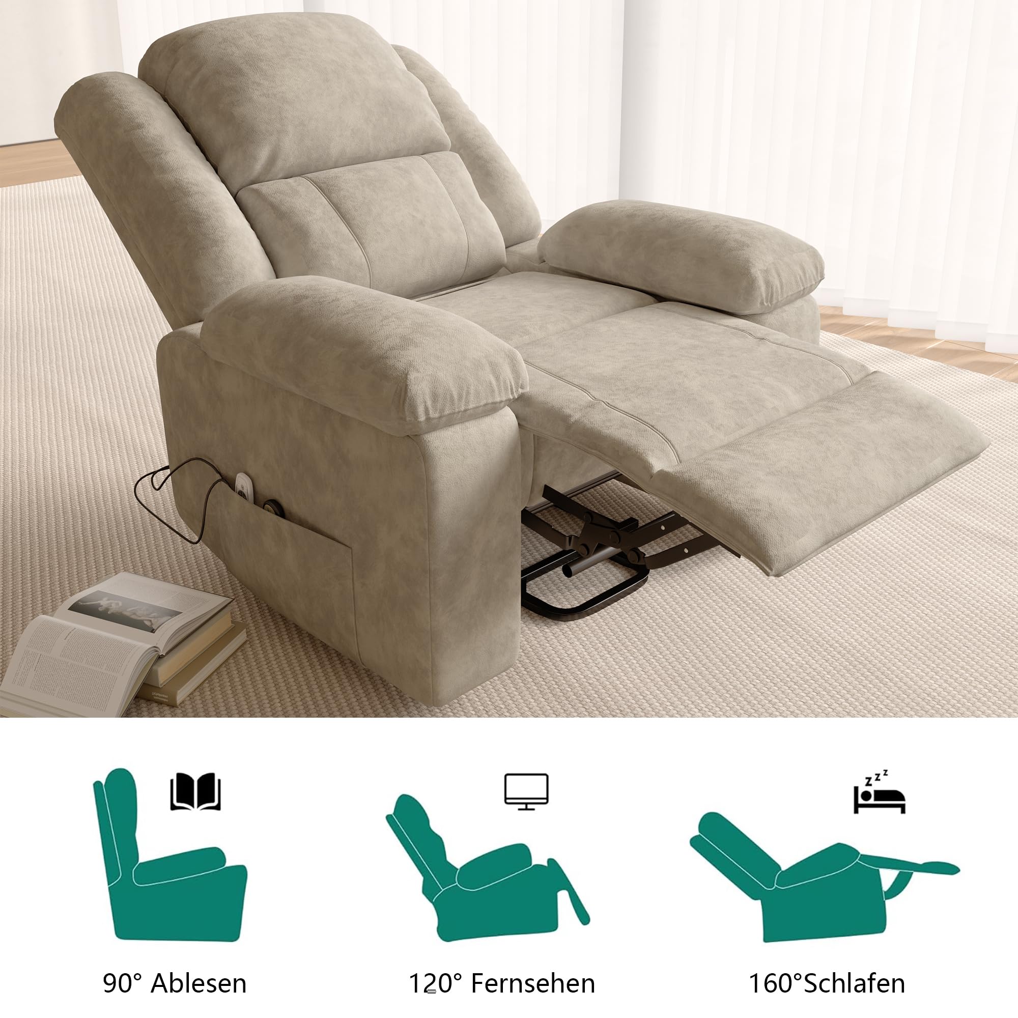 Sillon Relax reclinable electrico, Sillon Masaje Relax, Massage Chair, con 8 Zonas de Masaje potentes y 2 Puntos de Calor, Silla eléctrica con Bolsillos Laterales (marrón)