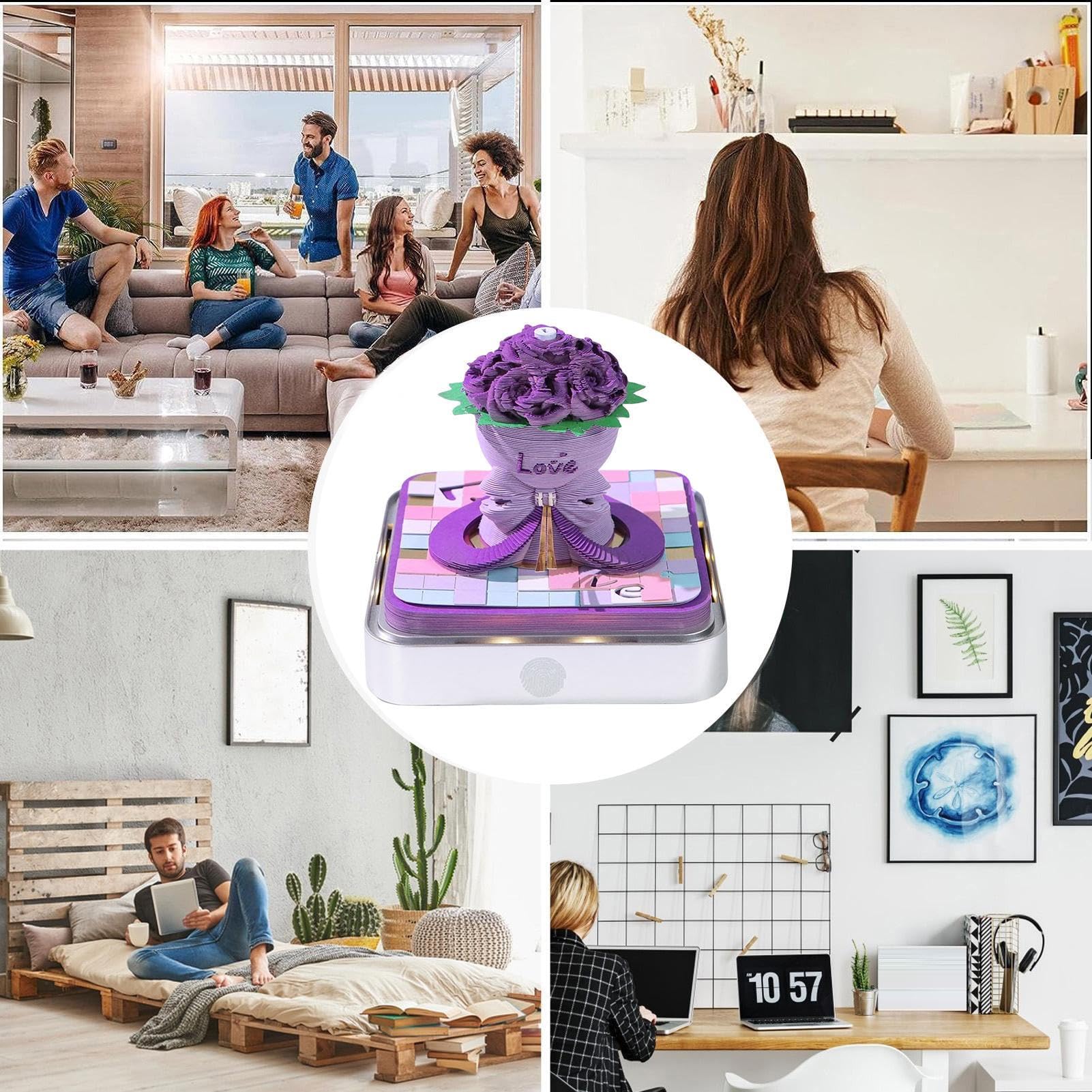 Kalendarz 3D Notes 2026 Różowy Blocik Notatnik z Wyrywanymi Kartkami Sztuka | Notatnik Time Piece z Podświetleniem LED Akrylowe Etui Na Prezent Świąteczny Housewarming