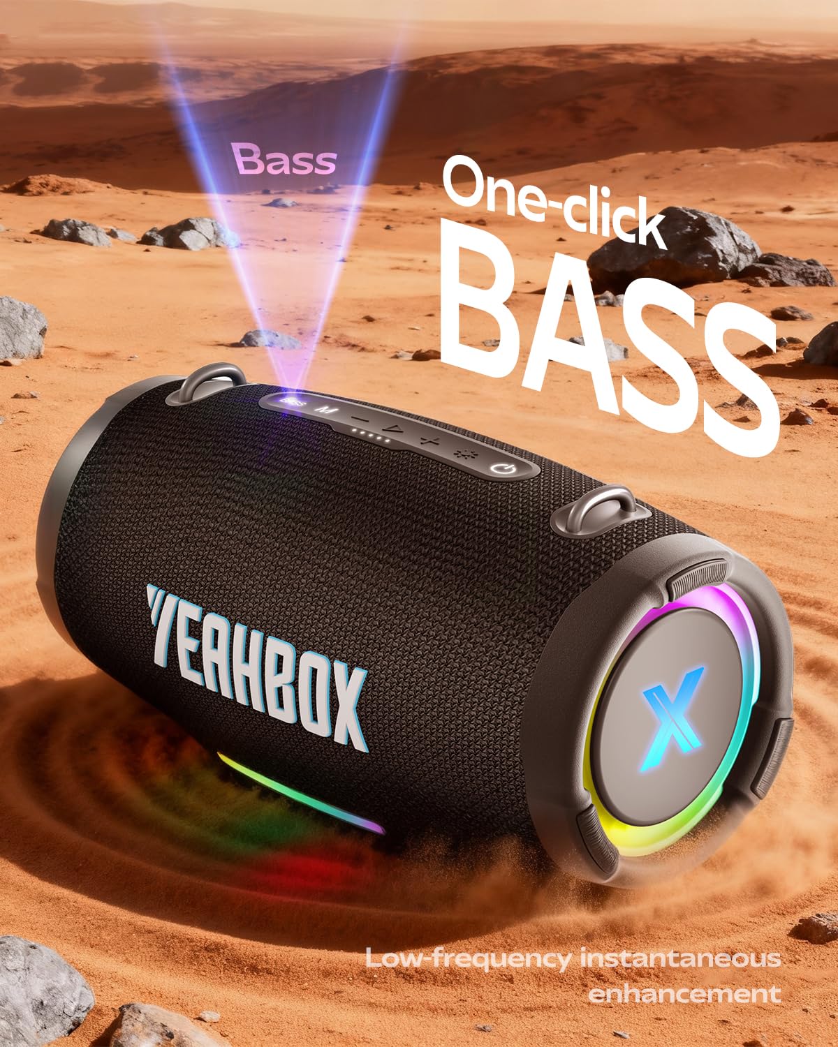 YEAHBOX Nova Beat - Altoparlante Bluetooth portatile, HiFi Party Speaker con Deep Bass Boost, RGB Light Show, protezione IPX, lunga durata, accoppiamento stereo TWS, per casa e all'aperto