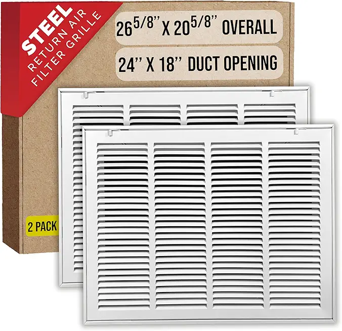 [2 Pack] Fits 24x18 Duct Opening | Steel Return Air Filter Grille by Handua [Removable Door] for 1-inch Filters | Vent Cover Grill, White | HVAC Cold 