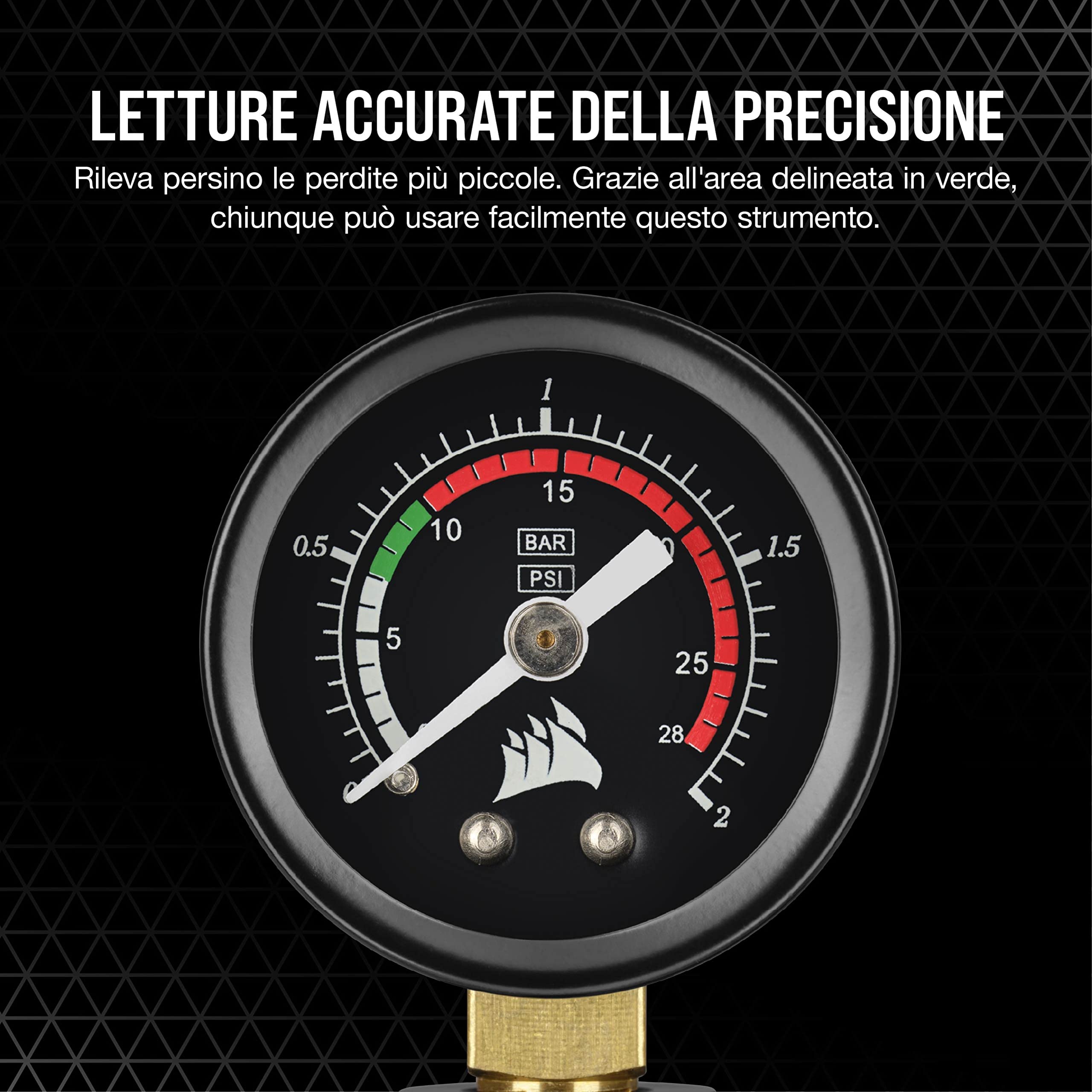Corsair Hydro X Series XT Tester per perdite di pressione tool kit (Rapido e sicuro, Pompa pneumatica manuale inclusa, Letture accurate della pressione, Cavo da 20 cm) Nero (CX-9071002-WW)