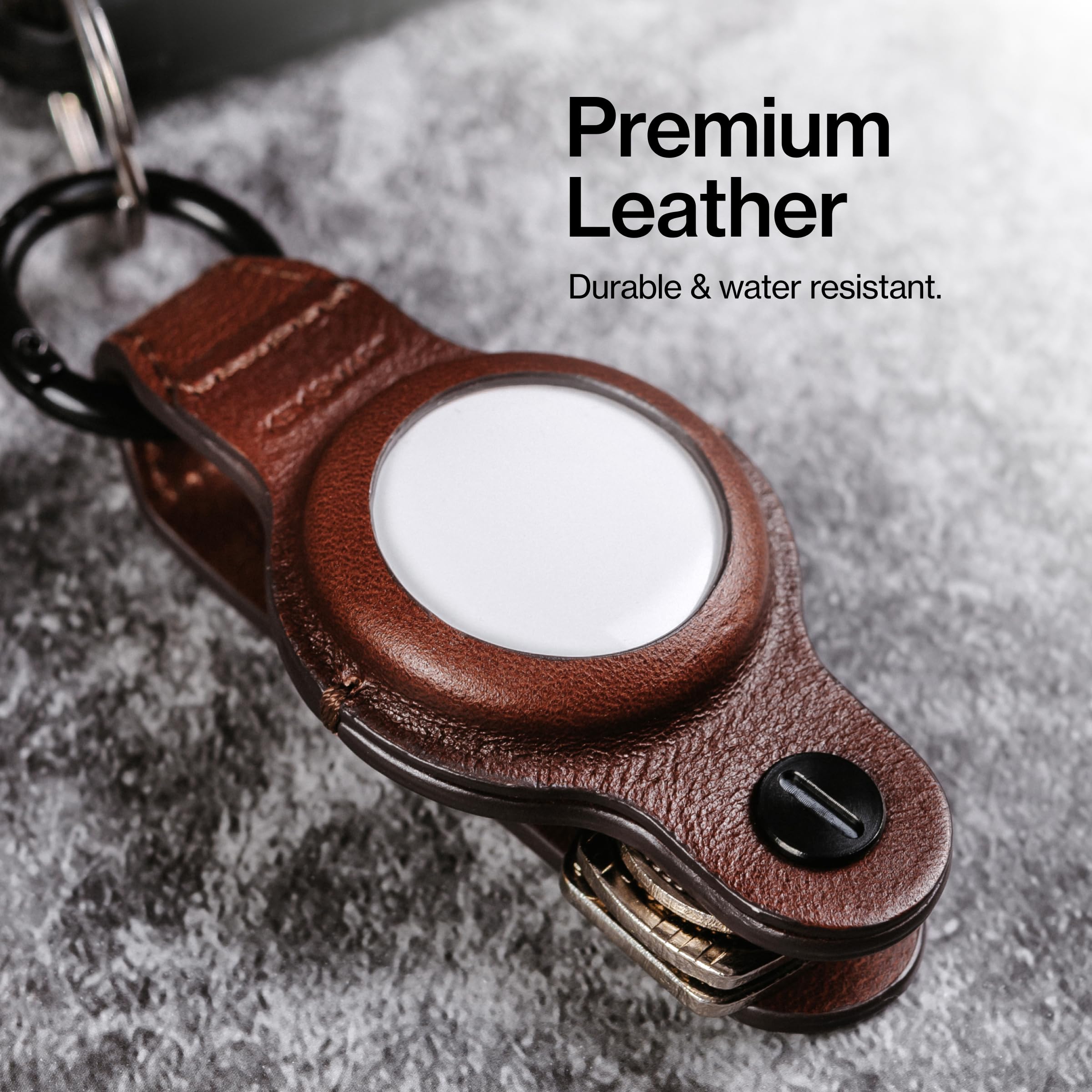 Shengxi Airtag Porte Clé En Cuir - Organiseur Clés Compact Brun Compatible AirTag Pour Homme Et Femme