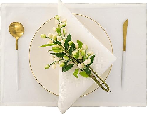 Miniatura 2 de Spring Garden Home Manteles individuales de tela blanca para mesa de comedor, juego de 4 manteles individuales de lino texturizado vintage para 01 |