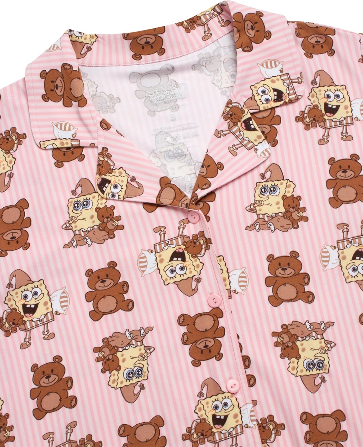 COCO BRANDS Spongebob Womens Pajama Set, Soft Stretchy Pajama Shorts & Short Sleeve, Notch Collar, Button Down Top - Image 3