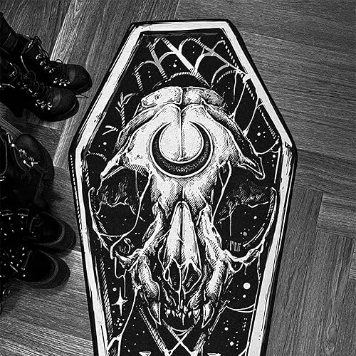 Miniatura 7 de Alfombra de ataúd de Halloween, alfombra de 51 x 19 pulgadas, decoración de Halloween para dormitorio, sala de estar, resistente a la suciedad,