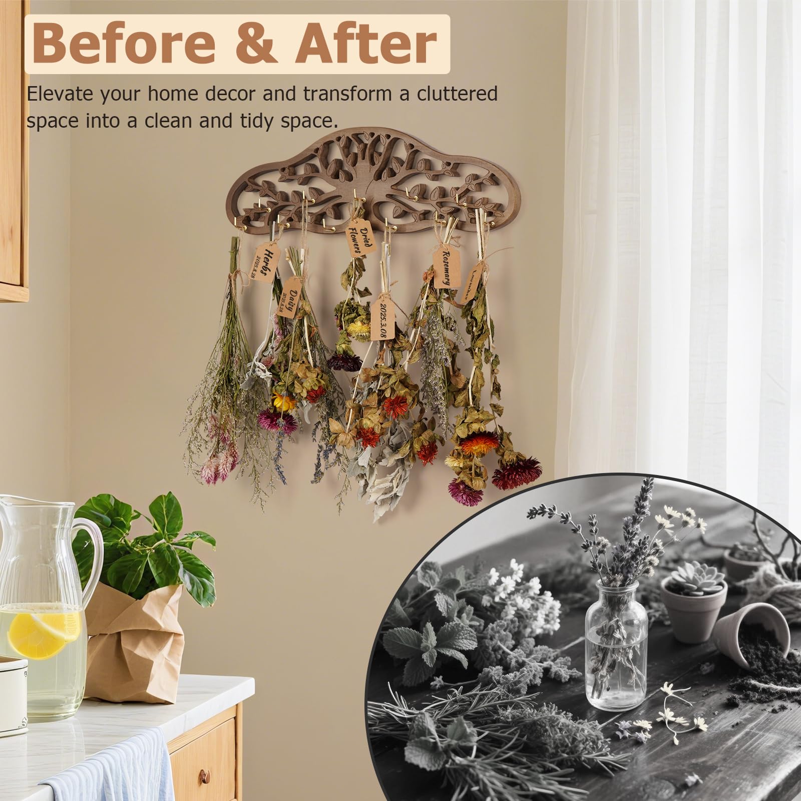 Snapklik.com : Liitrton Herb Drying Rack Hanging, Wall-mounted Drying ...
