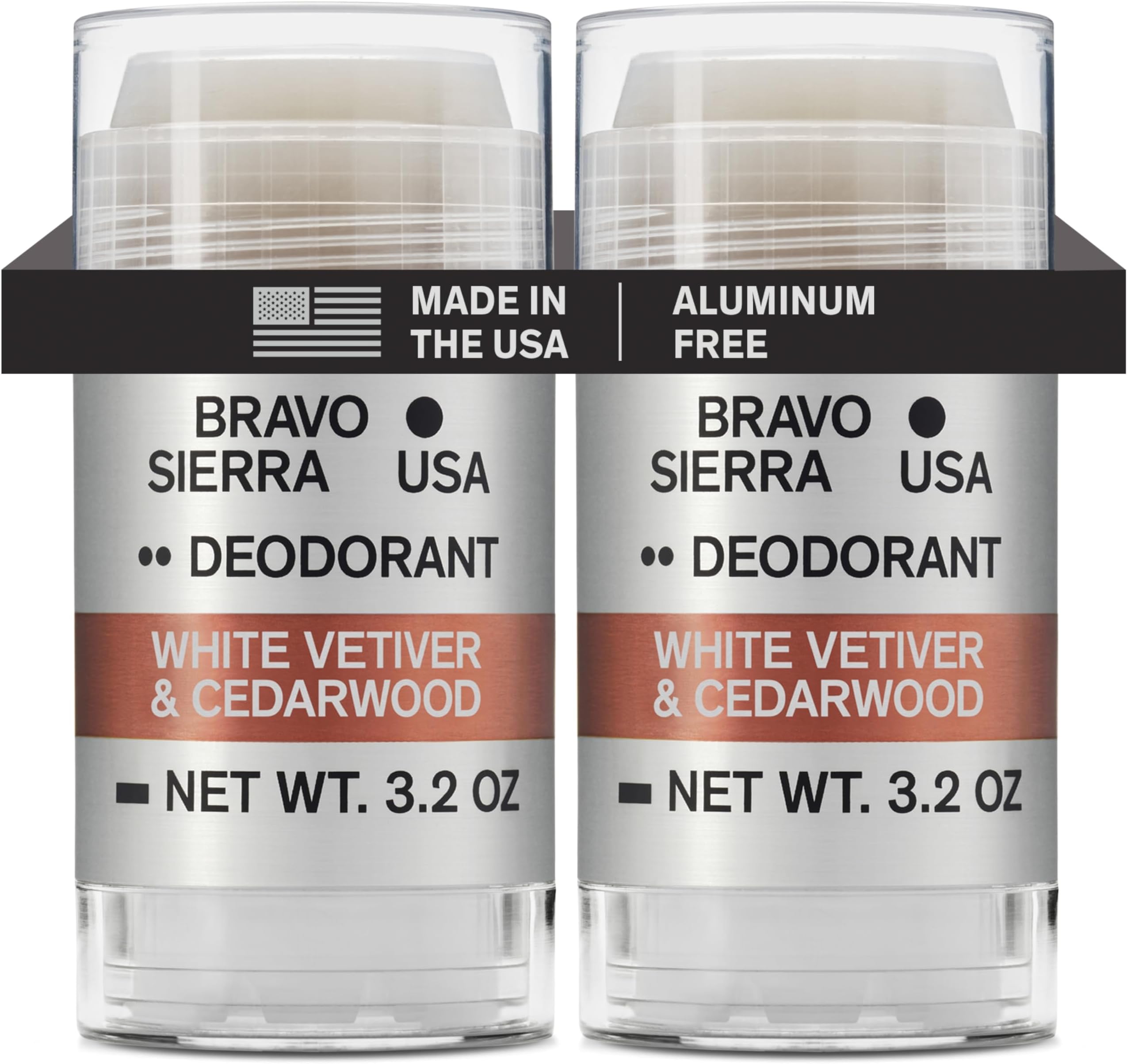 Aluminum-Free Deodorant for Men by Bravo Sierra, 2-Pack-Contains Natural Ingredients–Long Lasting All-Day Odor and Sweat Protection-White Vetiver & Cedarwood, 3.2 oz-Paraben-Free, Vegan & Cruelty-Free