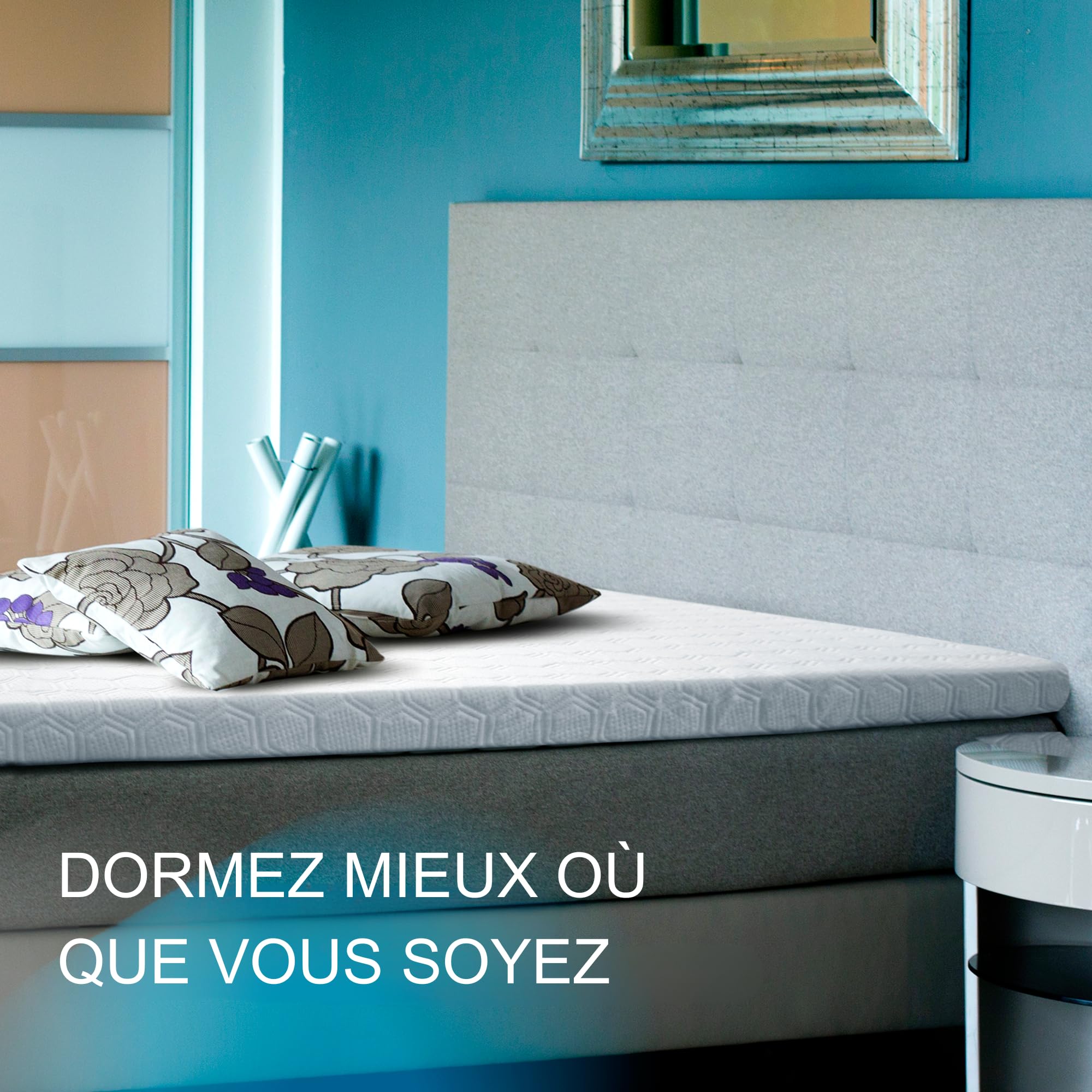 Wendre Surmatelas 160x190 – 7 cm Mousse Froide Ferme, Comfort Plus | Soutien ferme, avec élastiques de fixation, housse lavable, OEKO-TEX, fabriqué en Europe