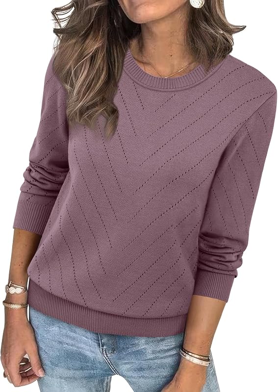 Sampeel suéteres de mujer cuello redondo manga larga camisetas de punto suaves suéteres suéteres acogedor vestido camisas informales ropa de moda