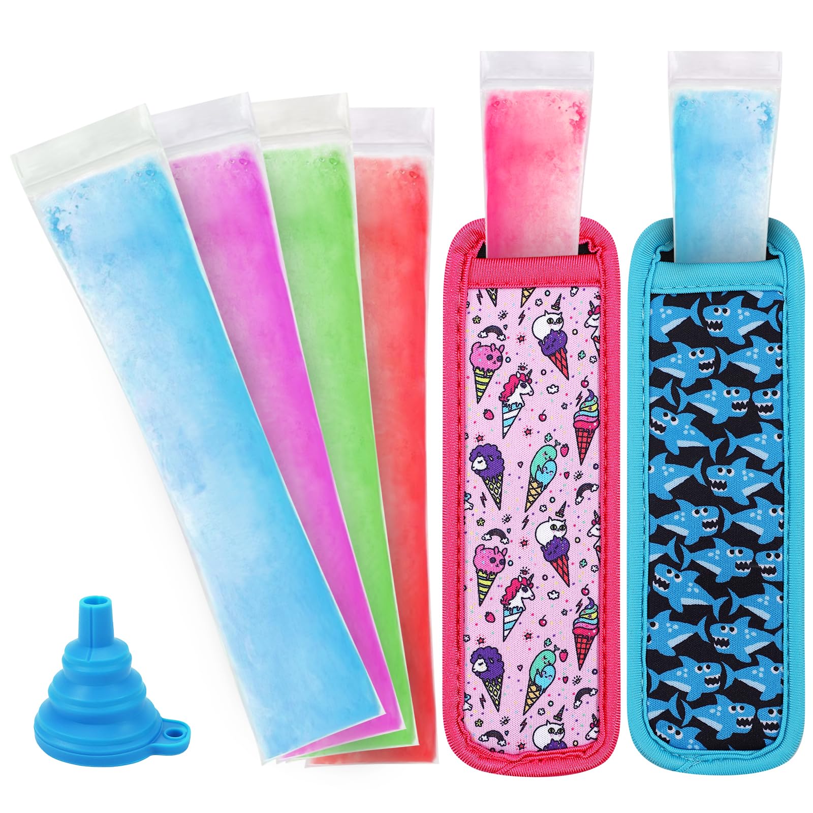 Freezer Pop Bags Set Including 50 Disposable Ice Popsicles Molds 2 Popsicle Holders for Kids, Popsicle Bags With Zip Seals for Healthy Snacks, Yogurt