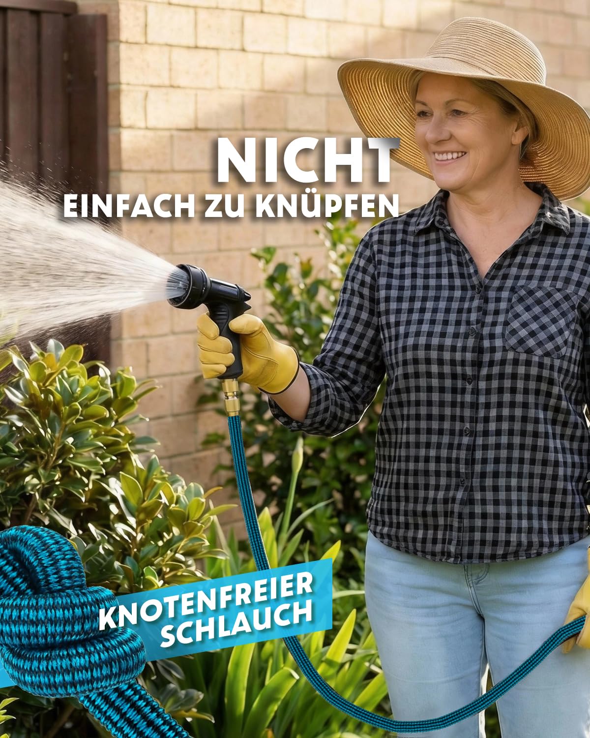 15M/50FT Flexibler Gartenschlauch, Ausziehbare Wasserschlauch mit 10-Funktionen-Sprühkopf, 3750D-Gewebe & 4 Lagigem Latexkern, 3/4 und 1/2 Zoll Metallverbindung, knickfrei für Garten & Terrasse