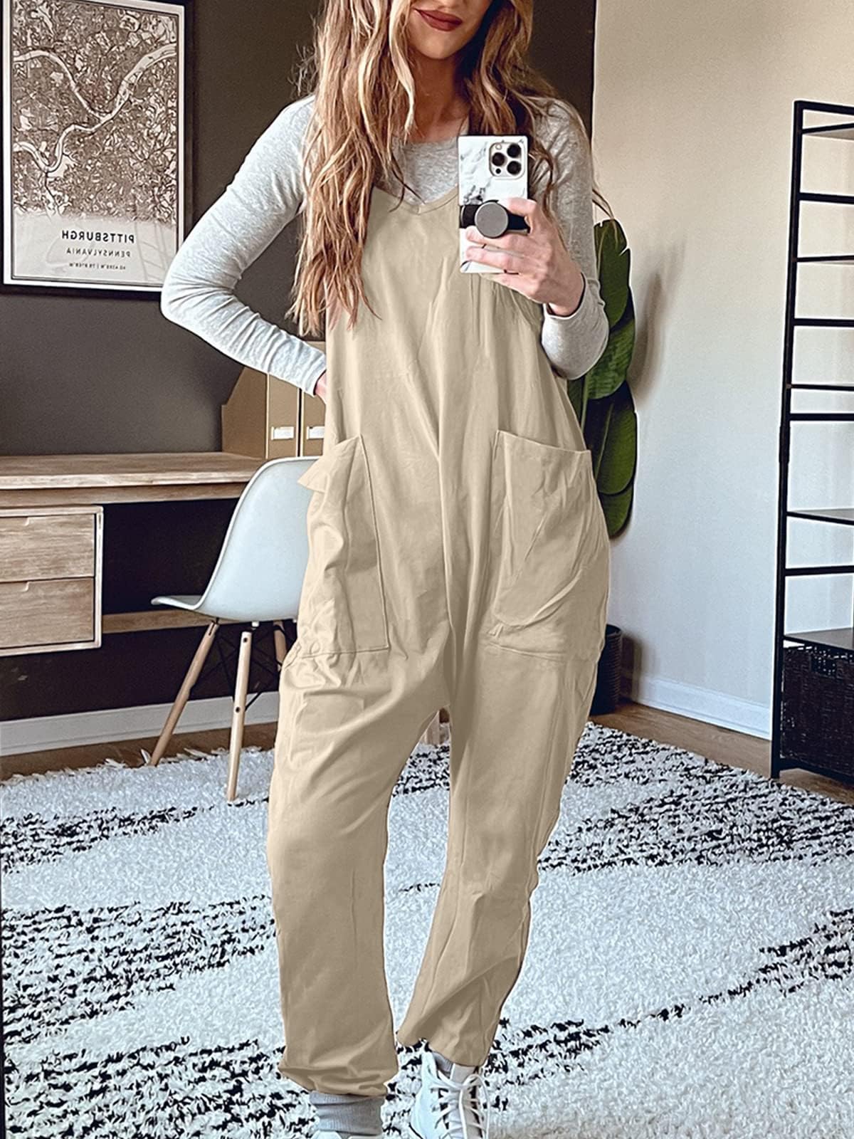 Cegerne Salopette Donna Estiva Larga Senza Maniche Tuta Intera Jumpsuit Premaman Casual da Lavoro Giardino con Tasche Grandi