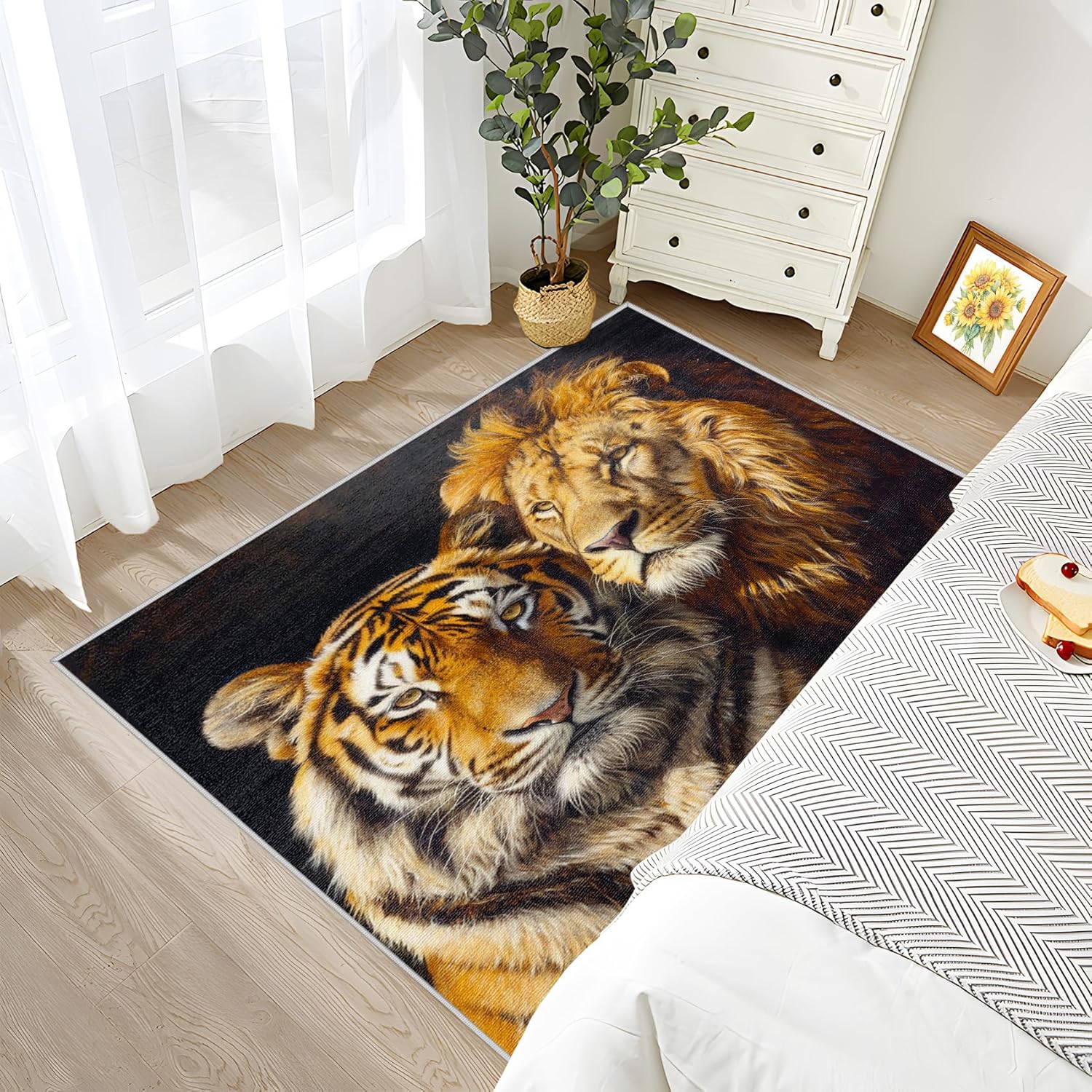 Wildlife Rugs for Living Room - 2x3 Rug - Lion and Tiger Rug - Wildlife Area Rug - 3D Wild Animal Rugs - Jungle Animal Carpet - Home Decor