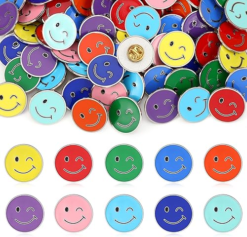 Unittype 100 pines de solapa de cara feliz a granel, esmalte con cierre de mariposa para mochilas, decoración de ropa, accesorios lindos, bolsas de