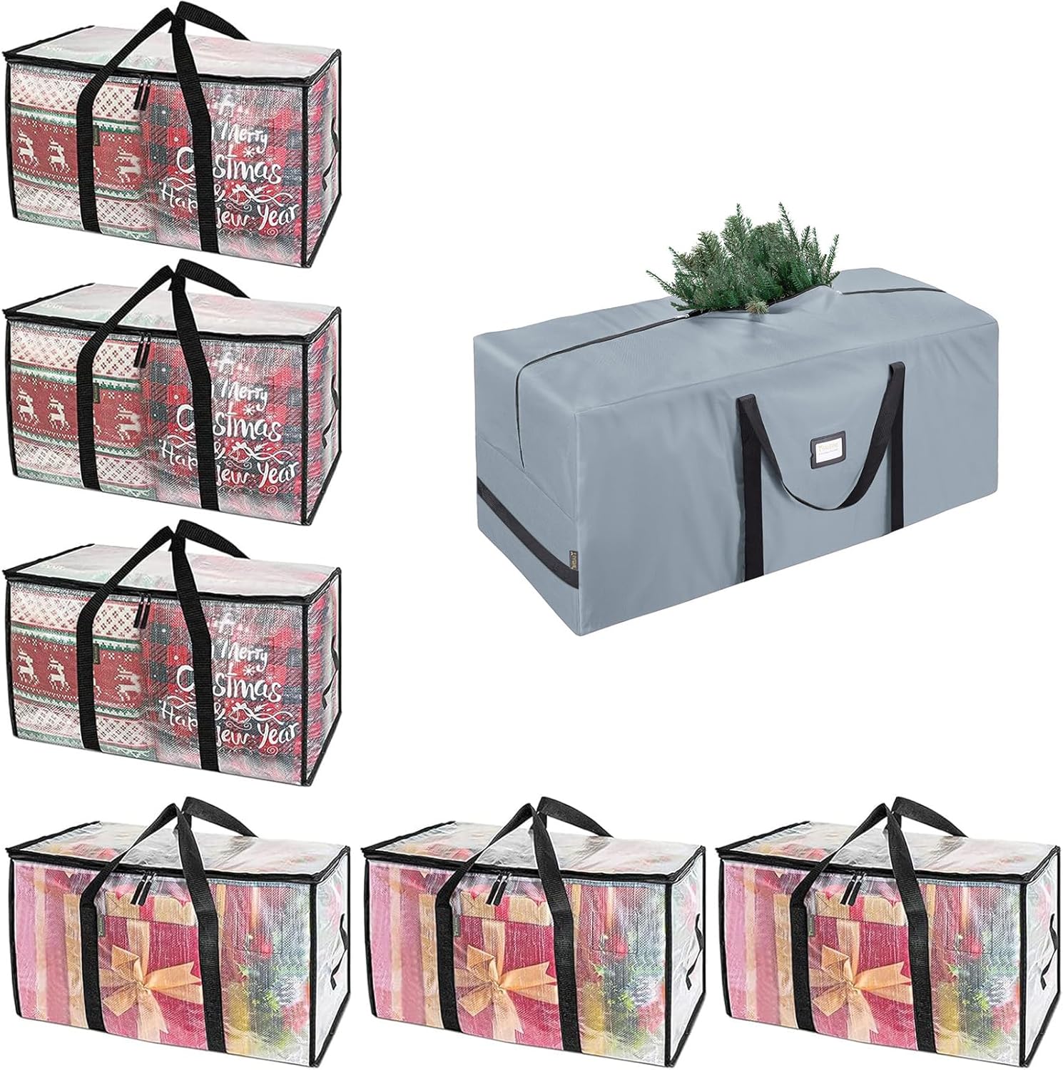 BALEINE 6-Pack Oversized Moving Bags with Reinforced Handles & 7.5 ft Christmas Tree Storage Bag