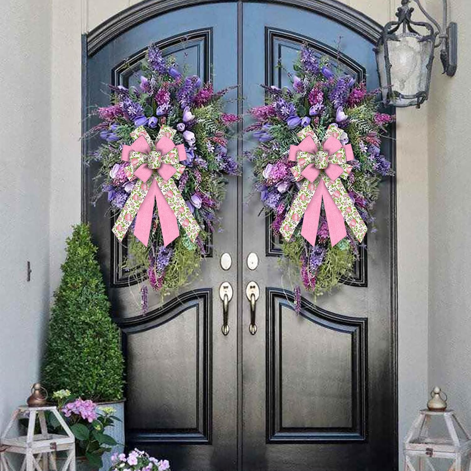 Large Fall Flowers Bows for Wreath, Summer Burlap Wreath Bow Wedding Farmhouse Craft Bows for Front Door Thanksgiving Day Party Decorations - Image 5