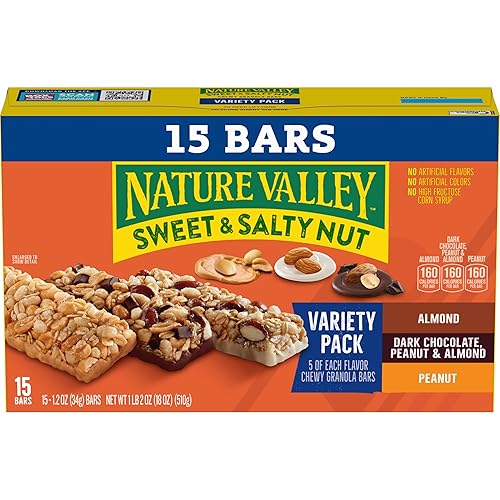 Miniatura 3 de Nature Valley Paquete variado de frutos secos dulces y salados barras de granola de maní almendras y chocolate negro 15 unidades