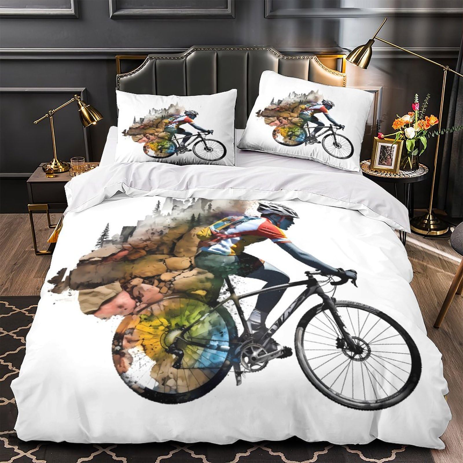 Housse de couette microfibre 3D athlète cycliste et parure de lit sport de 135x200 cm