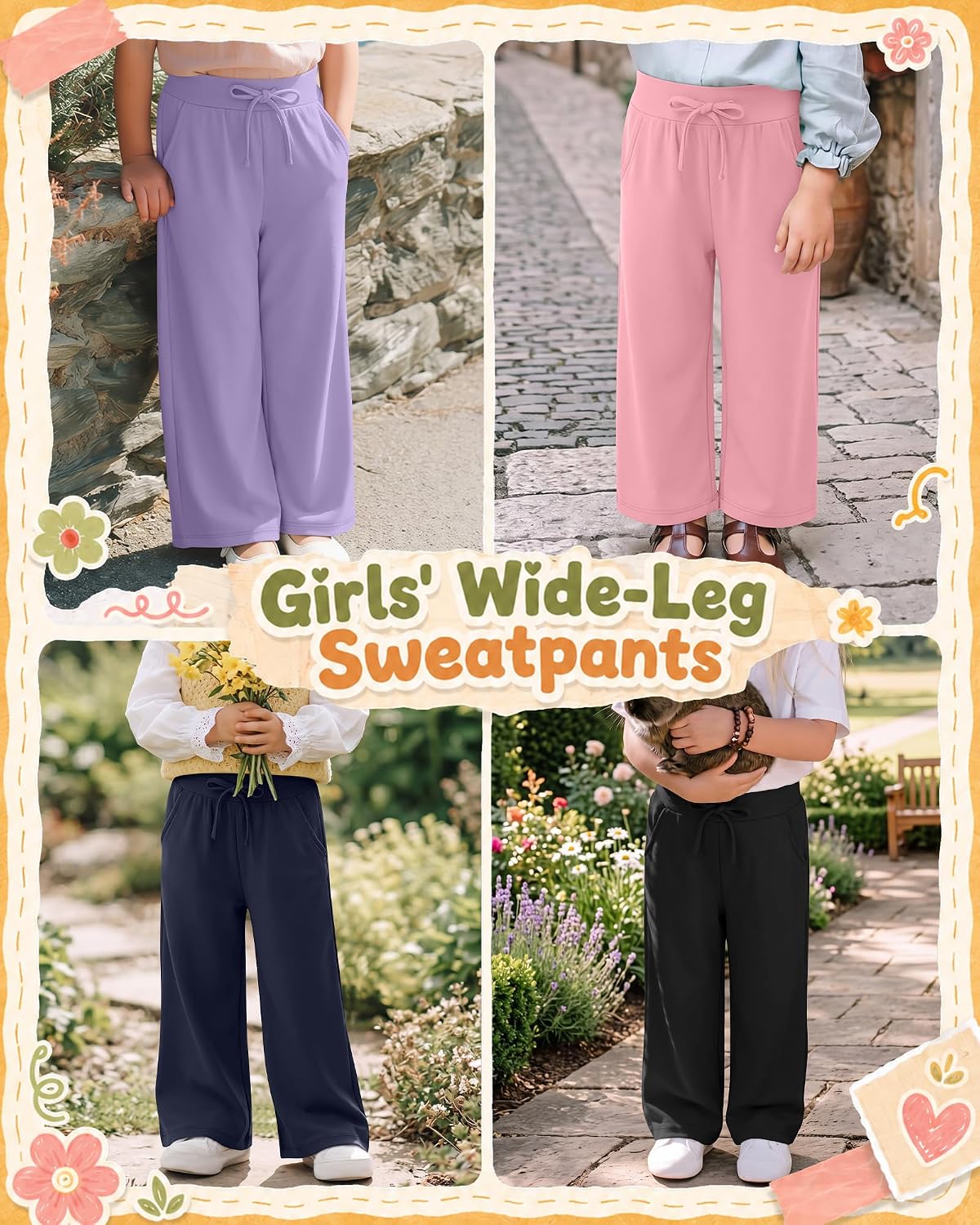 4 Pack Toddler Girl Wide Leg Sweatpants Baggy Pants image 3