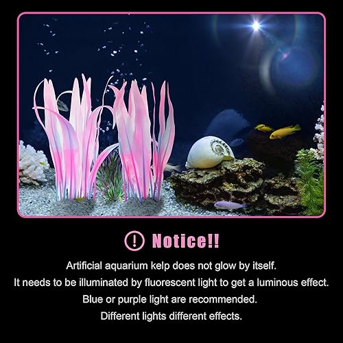 Miniatura 2 de Kaiyuan Dynasty 2 piezas de plantas de plástico para decoración de acuario, pecera, plantas artificiales que brillan en acuario, algas acuáticas de