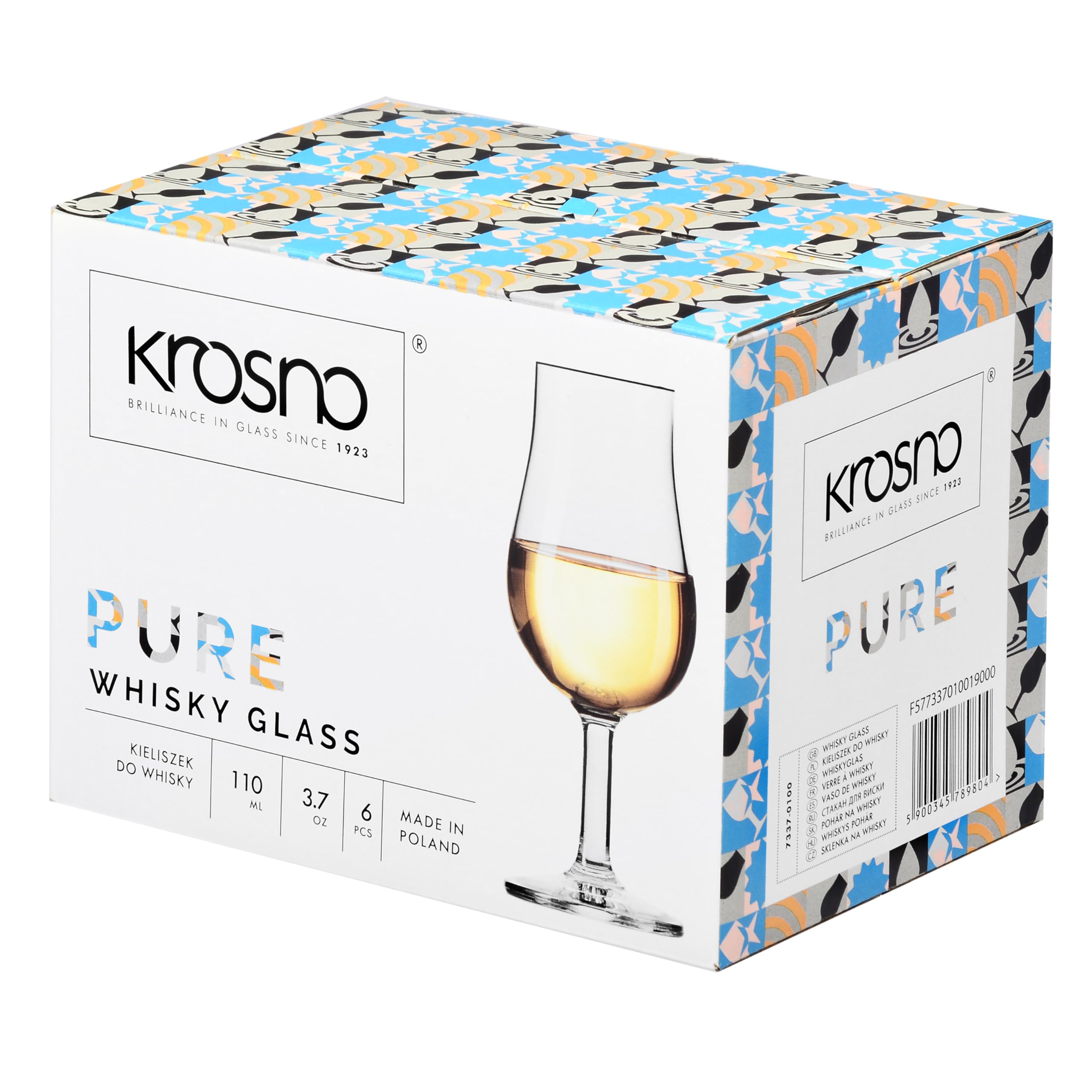 Krosno Kieliszki degustacyjne do whisky | Komplet 6 sztuk | 110 ml | Kolekcja Pure | Idealne do domu, restauracji i na przyjęcia | Można myć w zmywarce | Bezołowiowe szkło kryształowe