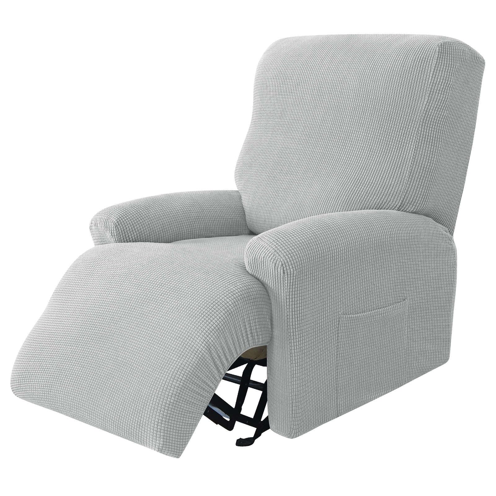Wjhdwyd Grigio Chiaro Elastic 4-Piece Relax Reclining Armchair Cover For 1 Seater, Soft Jacquard Fabric Electric Reclining Relax Armchair Cover With Pockets Armchair Cover For Pets Children(,1 Posto)