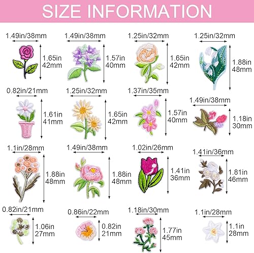 Miniatura 2 de HINZIC 20 parches de flores 17 patrones decorativos de hierro para ropa parches bordados florales parche para coser o planchar para chaqueta jeans