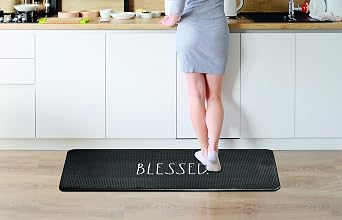 Rae Dunn Anti Fatigue Mat for Standing Blessed - 20 Inch x 30 Inch - Cushion Foam Rubber Kitchen Mat for Floor - Non Skid Non Slip Pad for Back Pain, Knee Support, Foot Comfort