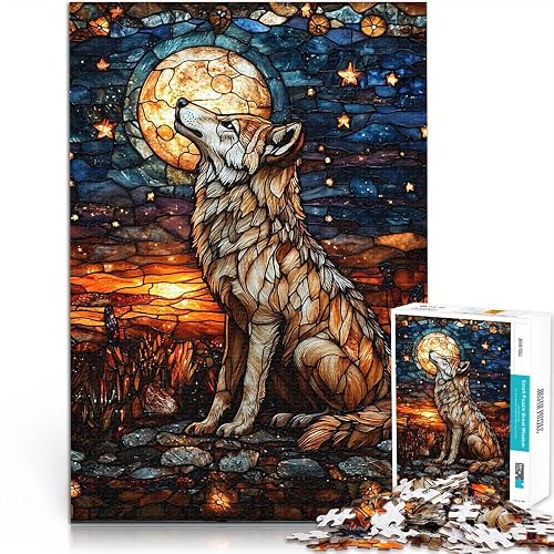 Vidriera de Lobo Aullando a la Luna Rompecabezas de 1000 Piezas para Adultos Juego práctico Actividades…