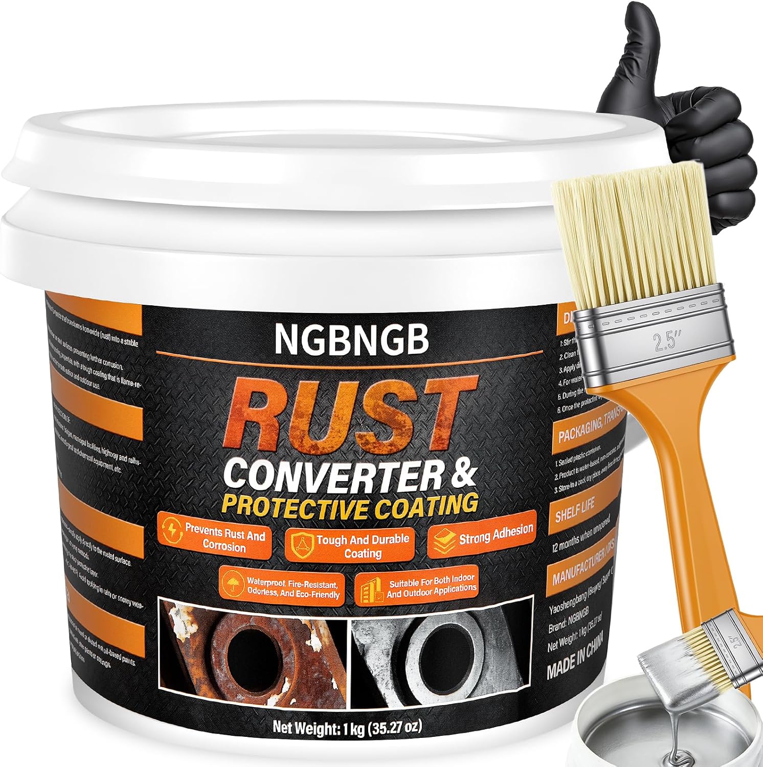 Rust Converter & Metal Primer, 2-in-1 35.27oz Water-Based Rust Reformer, No Sanding Required, Converts Rust Into Durable Paintable Coating, Heavy Duty Rust Inhibitor for Car Chassis, Truck Frame, Fence & Metal Surfaces