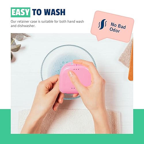 Miniatura 6 de Estuche de retención rosa  Paquete de 2  Estuche protector bucal inodoro  Soporte de retención  Fundas ventiladas, duraderas e higiénicas para