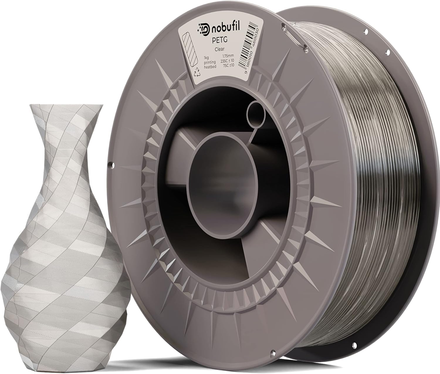 Nobufil PETG 3DDruckerFilament 1,75mm transparent 1KG Rolle aus recyceltem PETGKunststoff