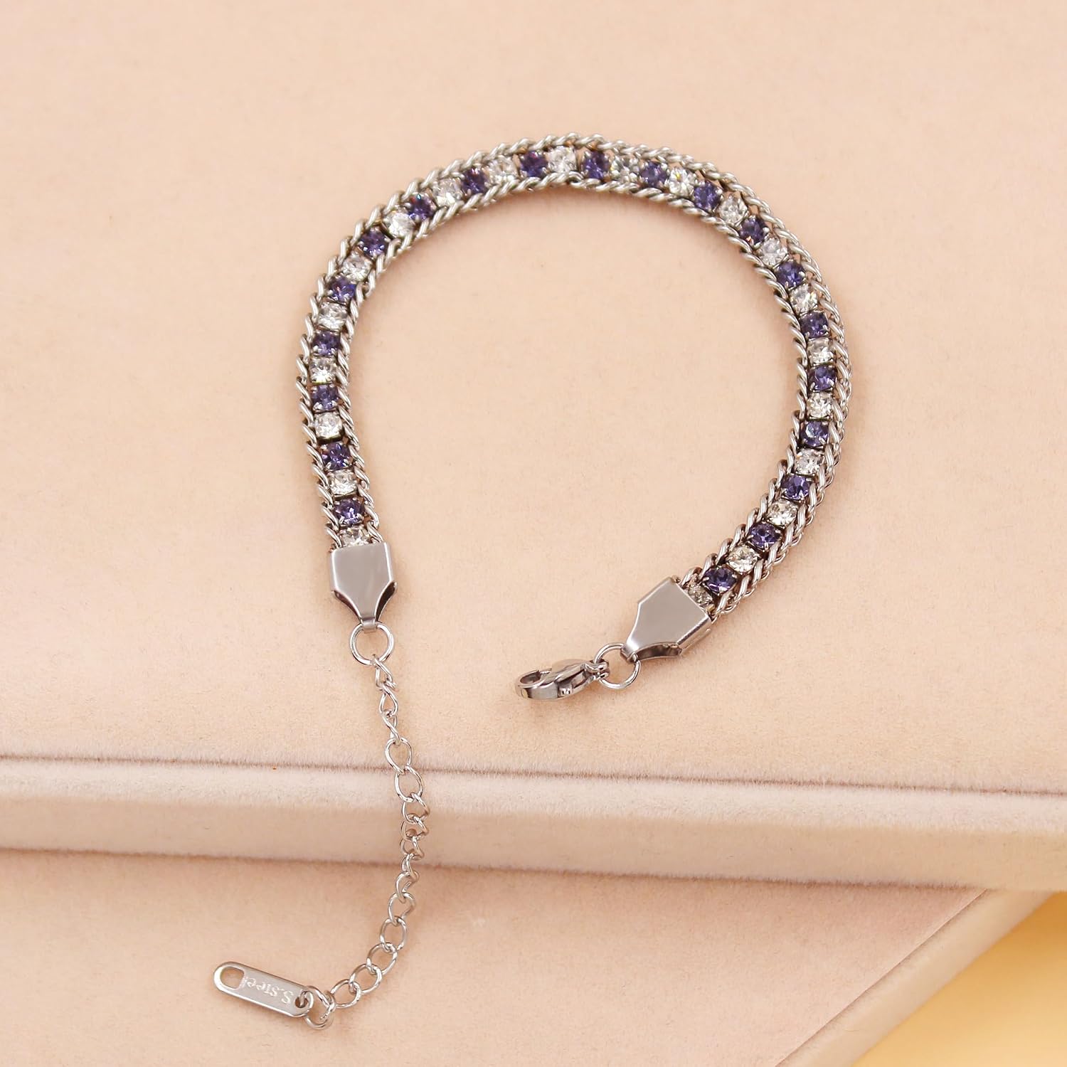 Uloveido Stainless Steel Multicolor Tennis Bracelet for Women – Adjustable Chain Bracelet with Sparkling Cubic Zirconia – Elegant Jewelry Gift for Birthday Anniversary Valentine’s Day YA6110