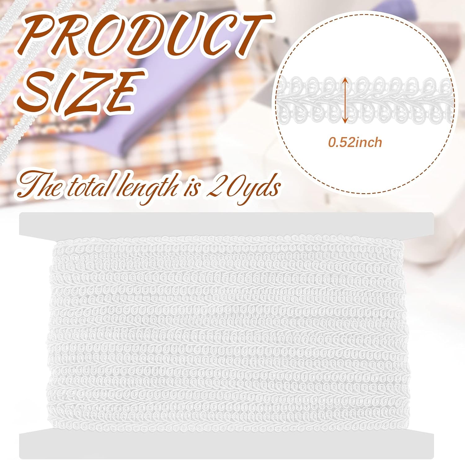 Gimp Braid Trim Polyester Woven Braid Trim Upholstery Trim Decorative Gimp Trim for Costume DIY Crafts Sewing Curtain Slipcover Decoration Jewelry Making Costume Accessories (White)
