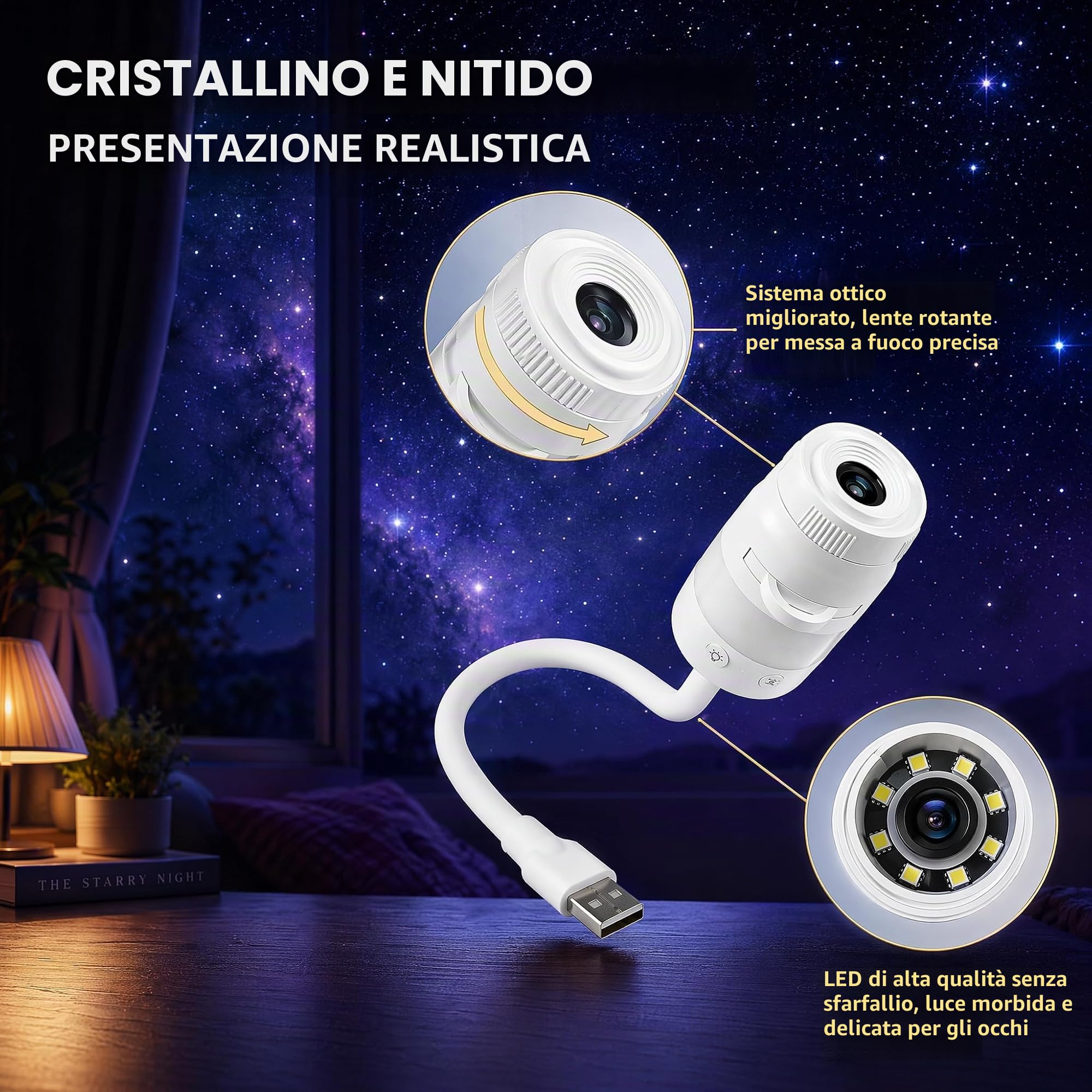 Pipihome 13 in 1 Proiettore Stelle Soffitto, Proiettore Galassia Soffitto, USB Plug-and-Play HD Star Projector, Galaxy Projector Night Light, Luce Notturna Lampada di Proiezione per Bambini Adulti，A