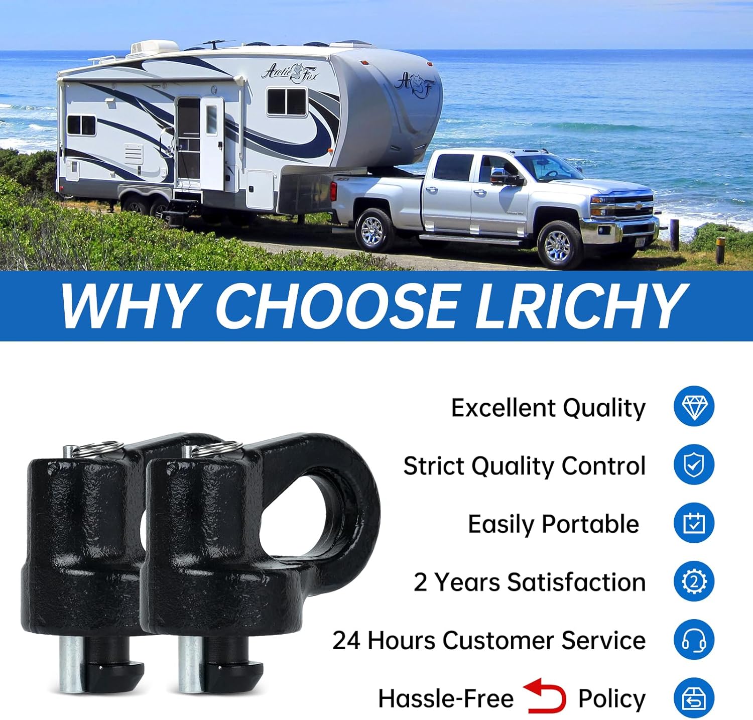 60691 30k Puck System Gooseneck Safety Chain Anchors for 2013-2024 Ford F250 F350 F450, 2016-2024 Chevrolet Silverado, GMC Sierra, Nissan Titan XD, Cast Steel, Carbide Black Powder Coat Finish