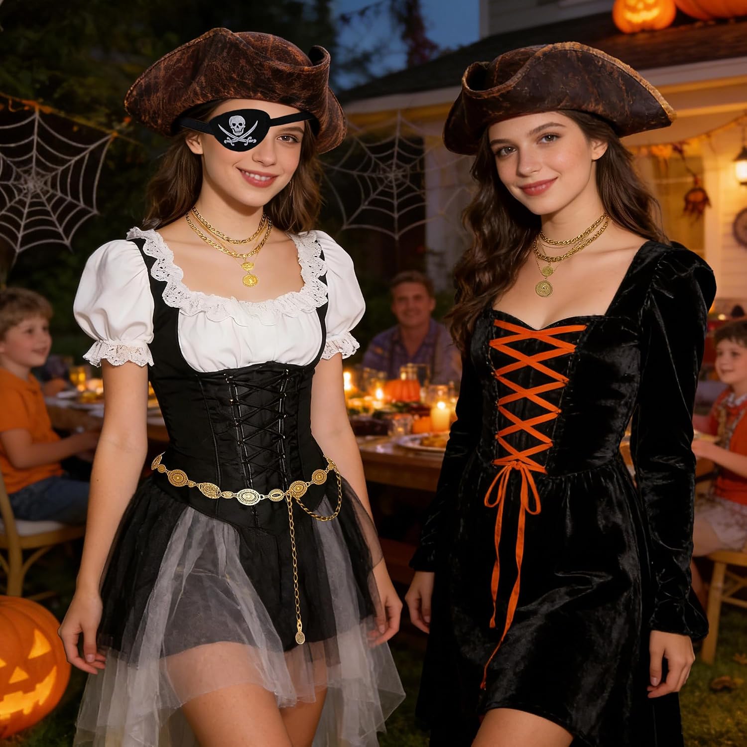Womens Pirate Costume Accessories Set with Leather Hat Waist Chain