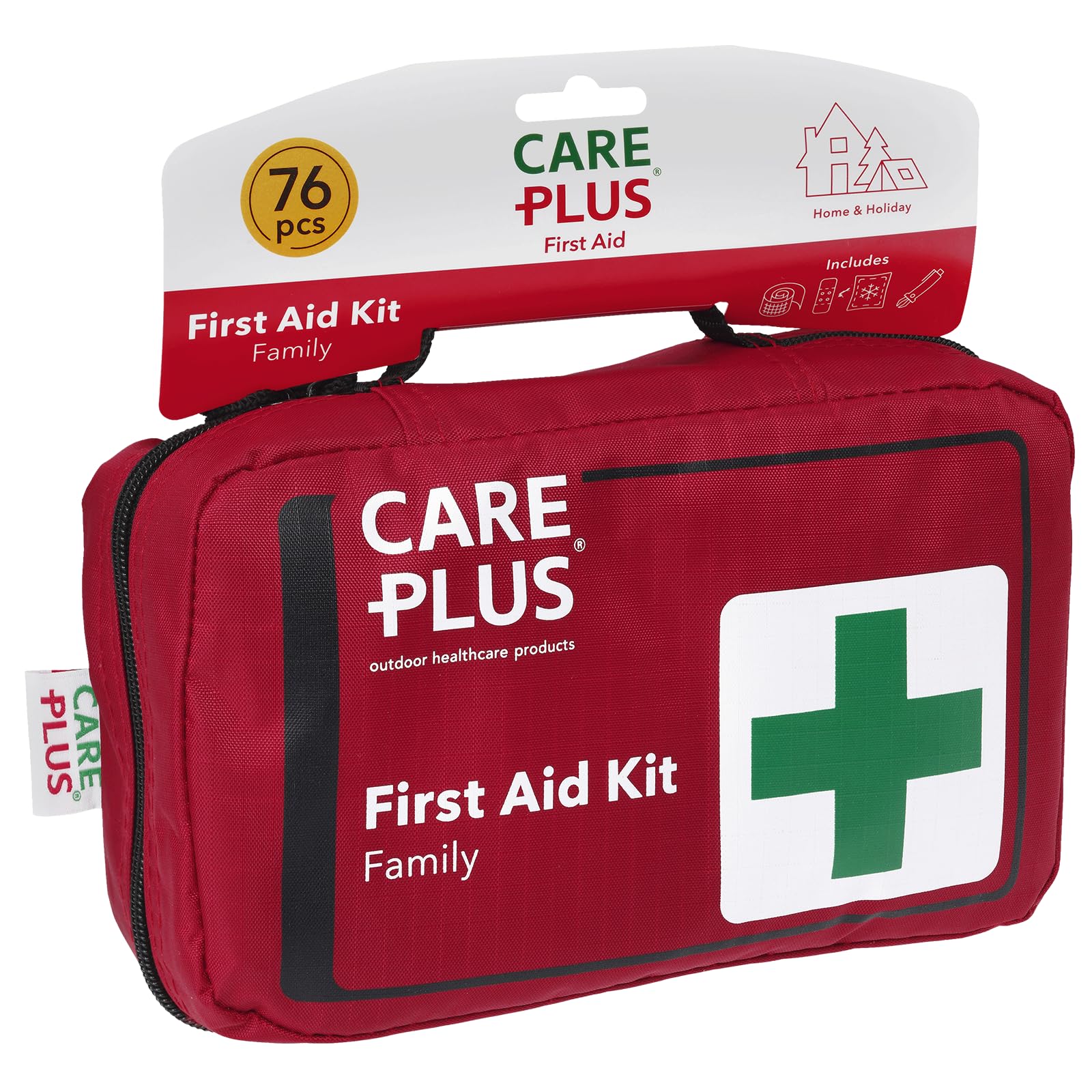 Care Plus Trousse de Secours Familiale, Pour 2 Personnes ou Plus, Pour la Maison et les Voyages, 90 Articles, Rouge