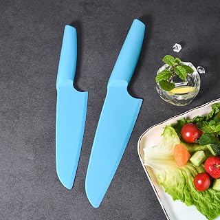 AILUROPODA Nylon Knife, 2-Piece Plastic Kitchen Knife for real cooking and Cutting Pizza, Cakes, Bread, Fruits, Veggies Durable Nylon Kitchen Knife,Blue