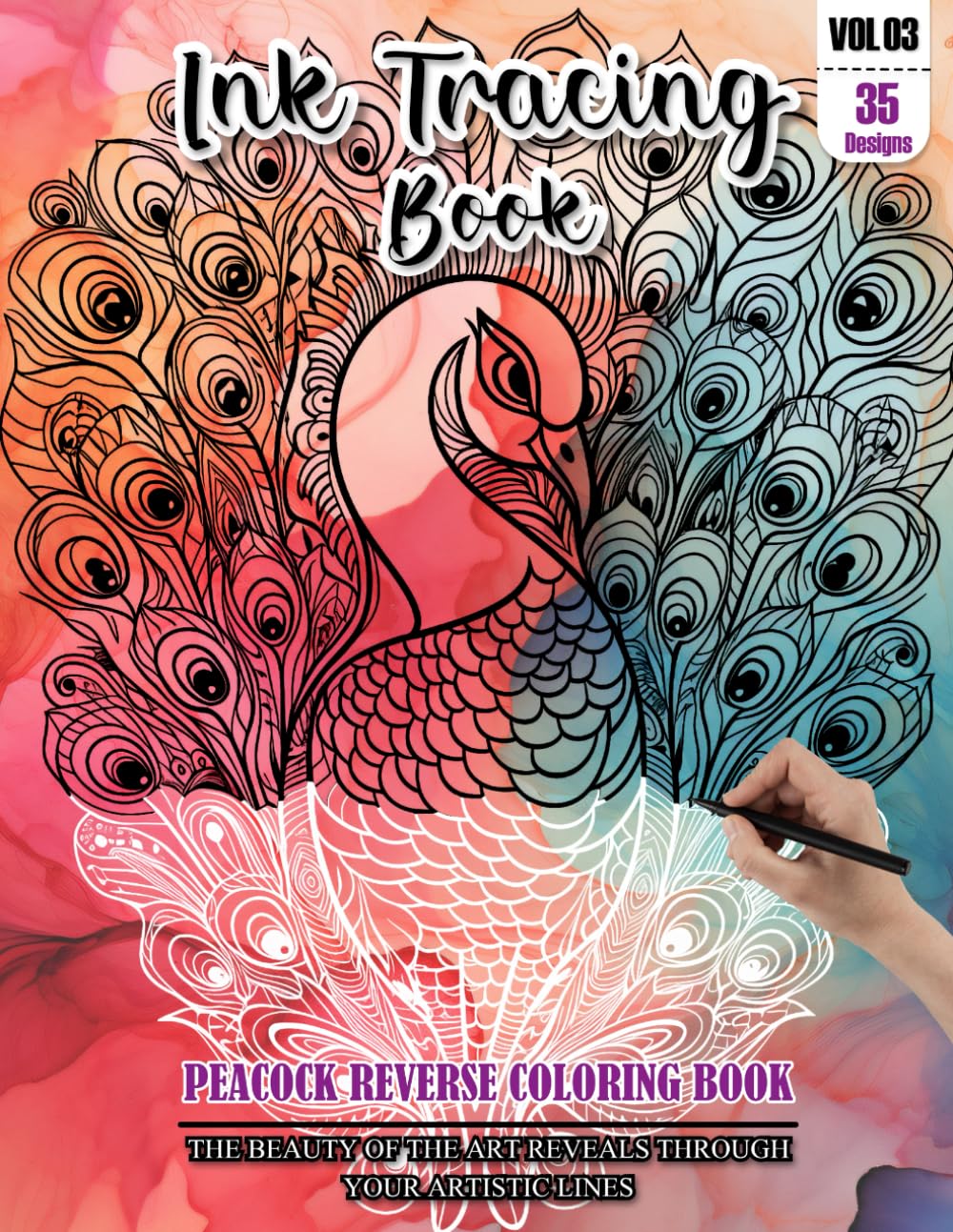 Ink Tracing Book for Adults: Stress relief reverse Peacock ink tracing book for adults: mindfully Follow white lines to Uncover 35 Peacock arts | ... pages a perfect gift for Peacock(Vol-03)