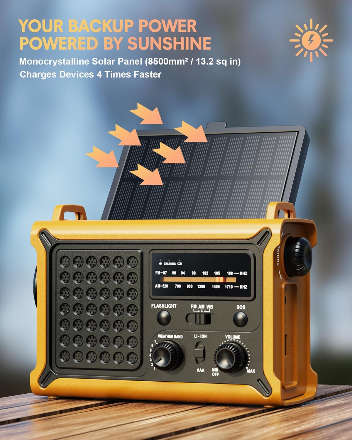 Hand Crank Emergency Radio Solar with 12000mAh Power Bank, NOAA/AM/FM/Weather Alert, 5W LED Flashlight & Reading Lamp for Hurricanes, Blizzards, Power Outage, Survival Gear