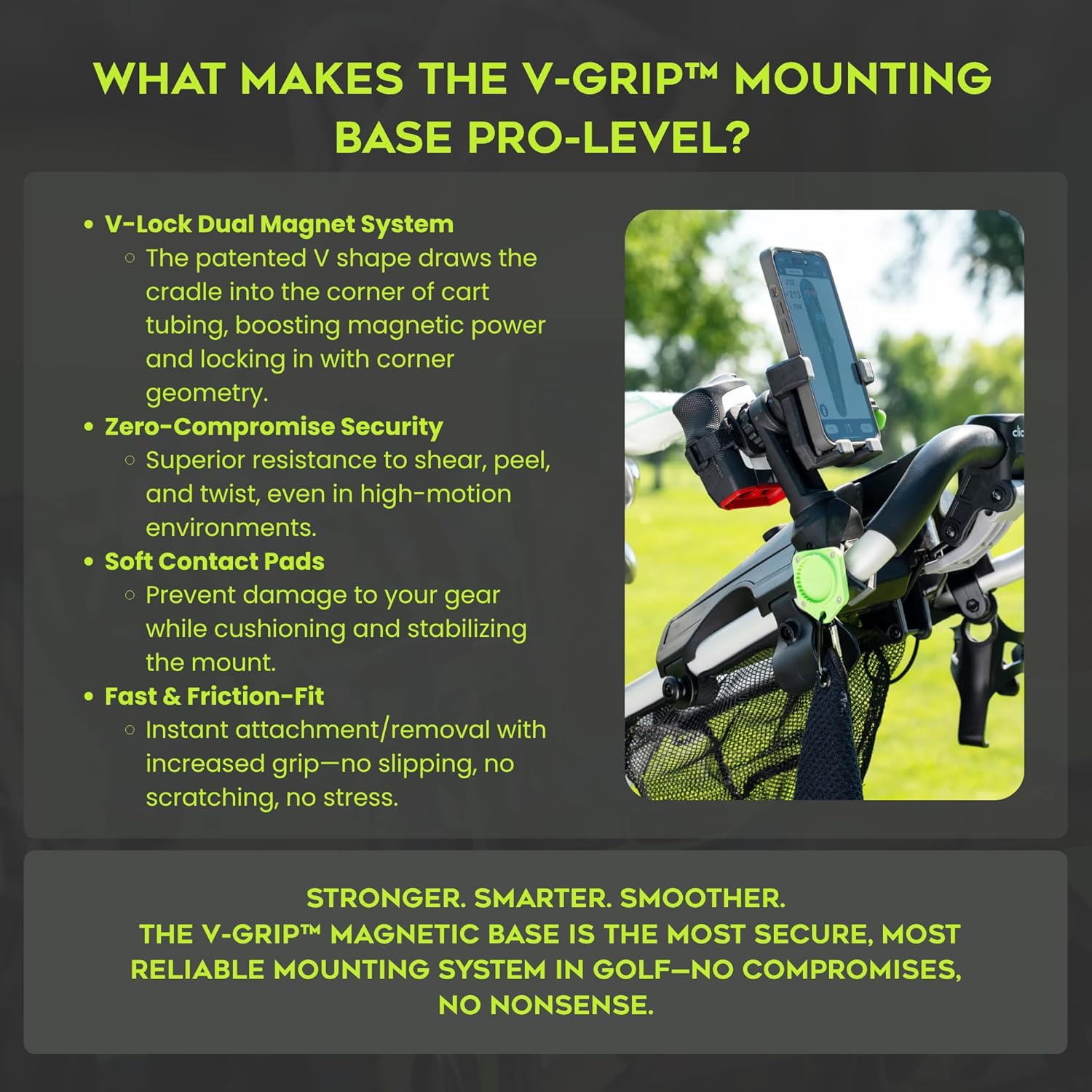 Method Golf PushStack Magnetic Phone Holder for Push Carts with Secure Magnetic Strap Mount for Golf Rangefinders – Universal Fit for Most Phones – Quick Clamp Design for Walking Golfers