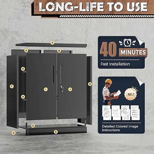 Miniatura 7 de INTERGREAT Gabinete de almacenamiento de metal con puertas con cerradura, gabinetes de almacenamiento de acero con cerradura con 2 puertas y Negro