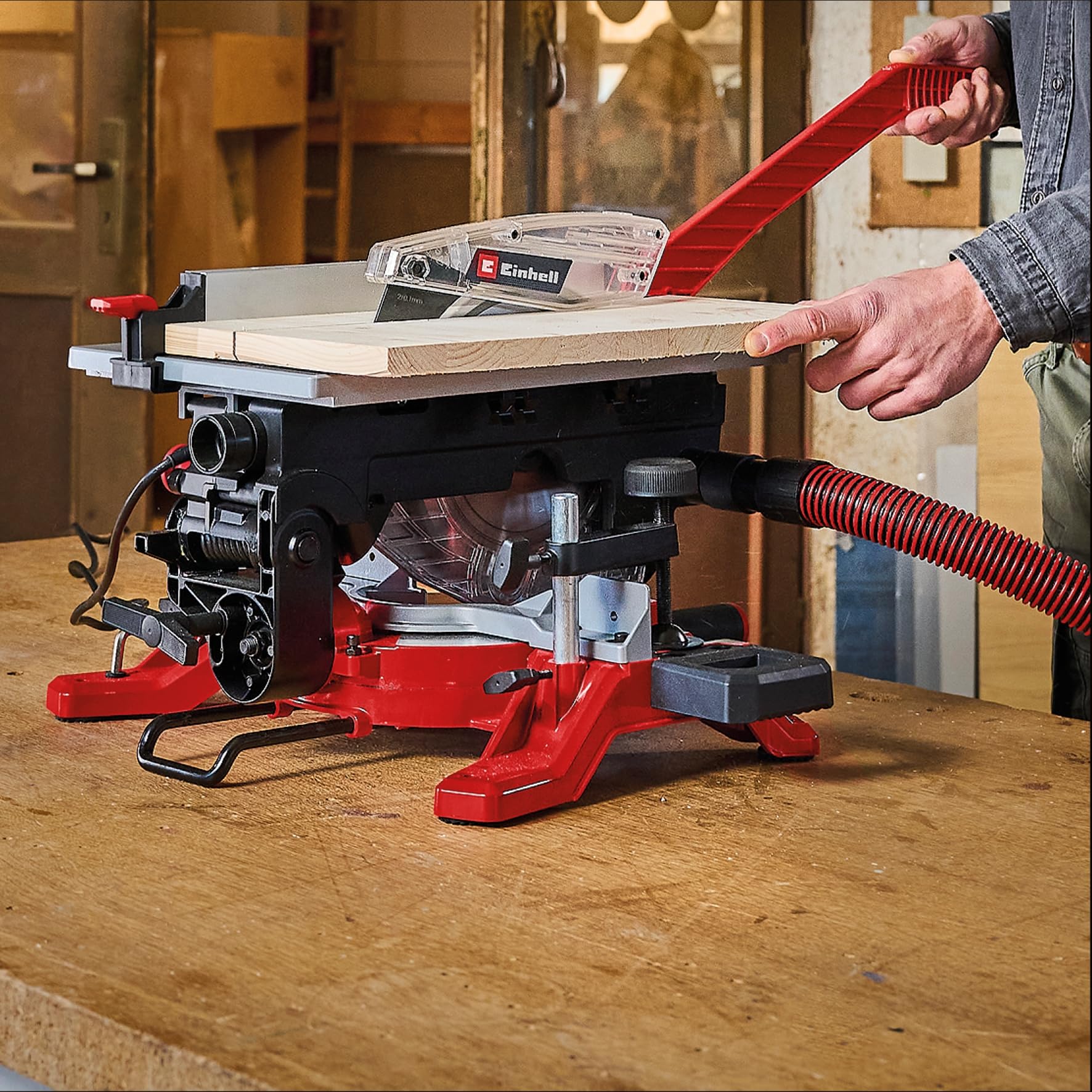 Einhell, troncatrice con banco superiore TE-MS 216 T (1500 W, Ø 216 mm lama, larghezza di taglio 120 mm, profondità di taglio 55 mm, incl. linea di taglio laser, funzione sega circolare da tavolo)