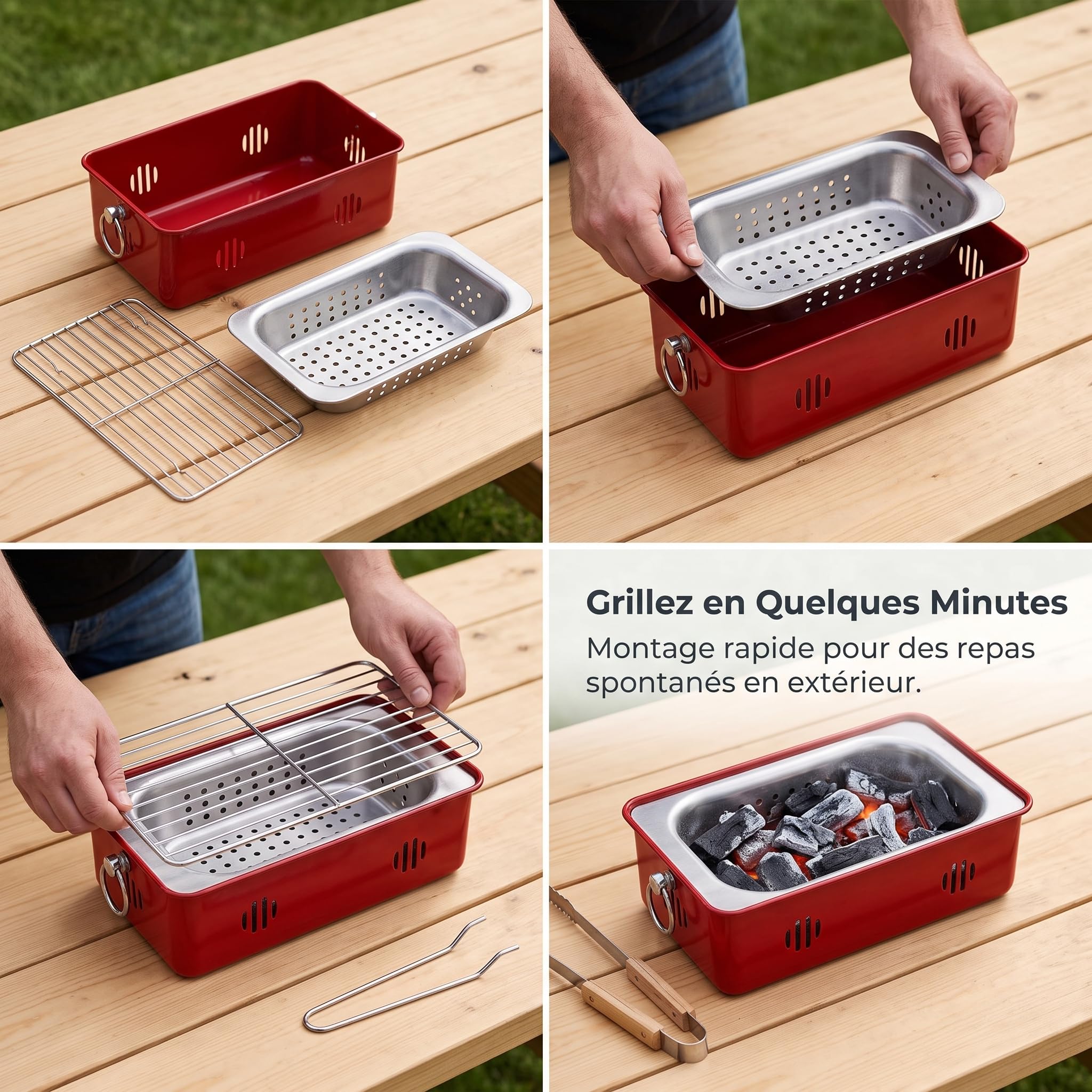 Grill a Carbone Portatile, Grill Barbecue in Metallo per Campeggio e Picnic, per Amici